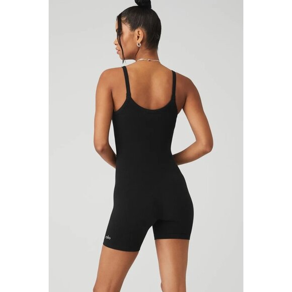 ALO Yoga Seamless Ribbed Mellow Onesie in Black - Picture 3 of 5